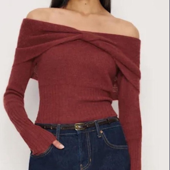 NWT Reformation Florie Alpaca Off-Shoulder Sweater
